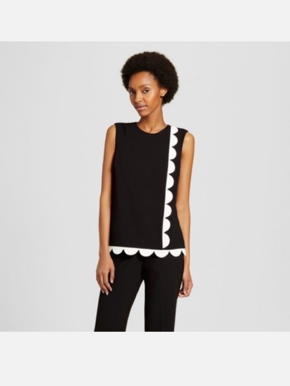 Victoria Beckham Scallop Hem Top Sleeveless Shell Black White Tailored Womens XS